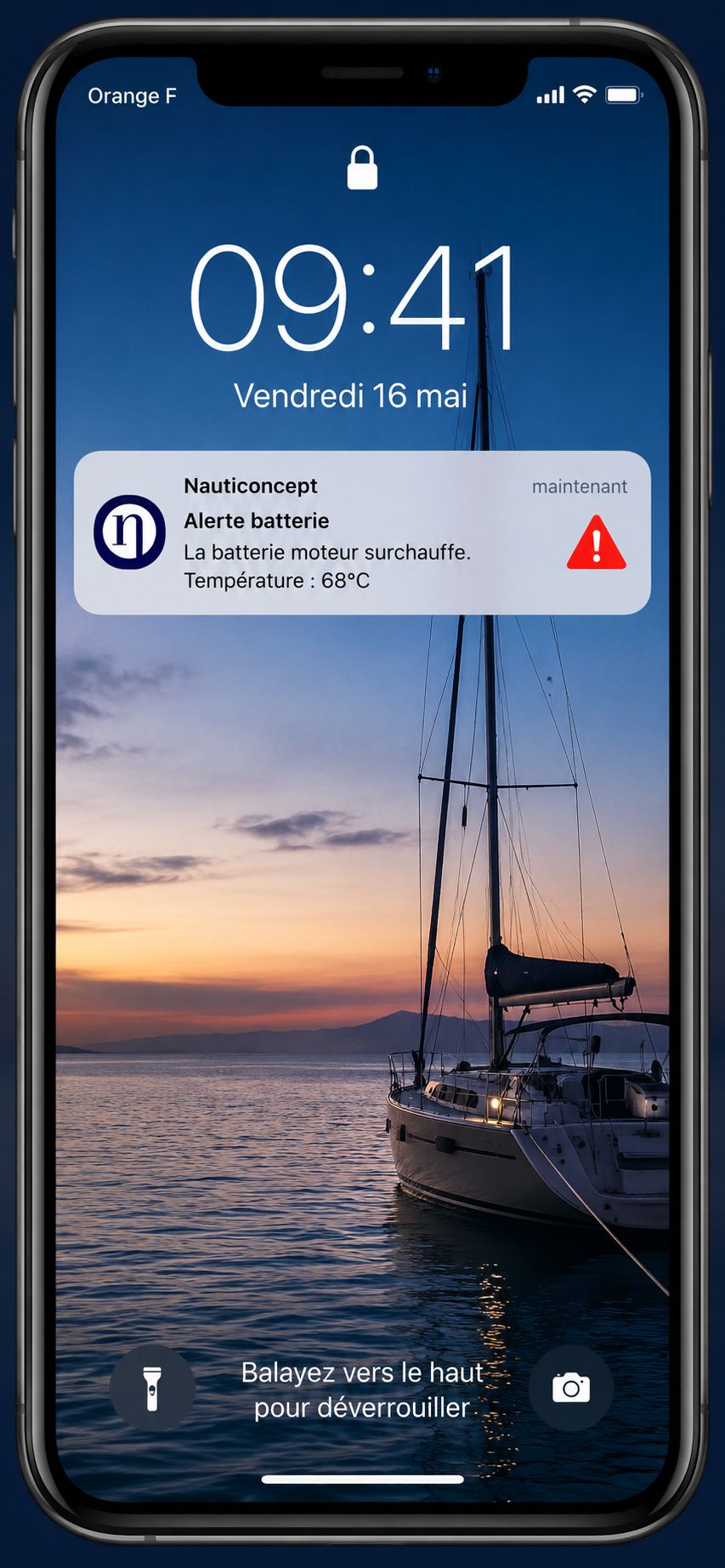 Alerte batterie application Nauticoncept