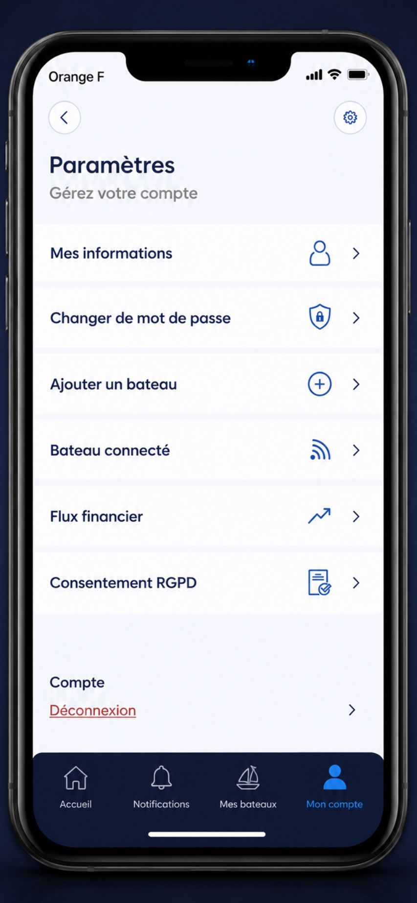 Paramètres application Nauticoncept